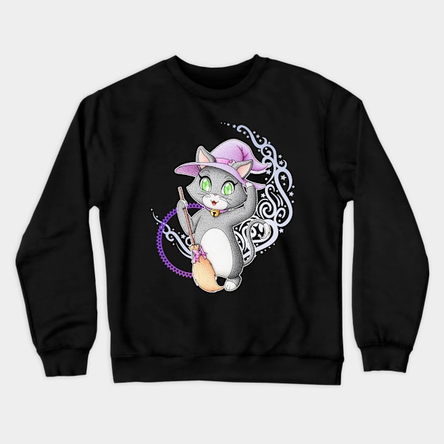 Cute witch cat Crewneck Sweatshirt by SilveryDreams